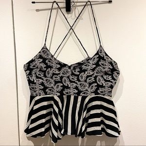 Topshop black & white peplum/babydoll crop top size 4 NWOT
